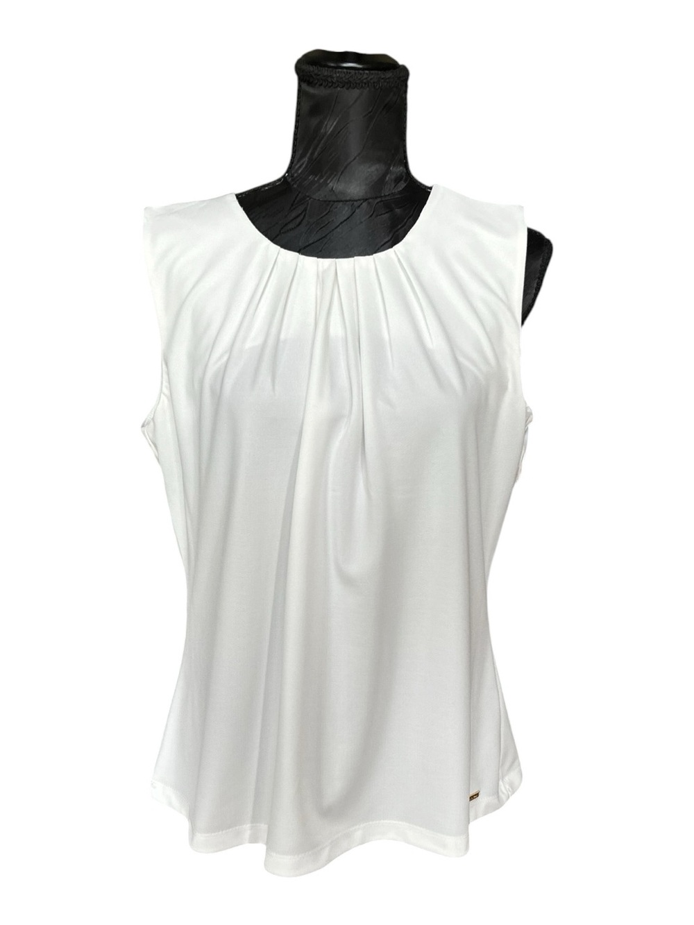 Calvin Klein Large Ivory Sleeveless Pleated Blouse Career Top